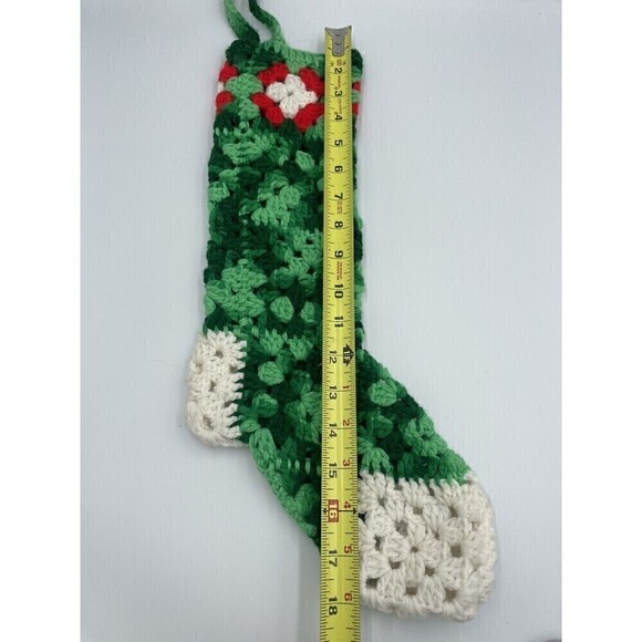 Vintage Granny Square Christmas Stockings Holiday White Red Green 22” Crochet - Picture 7 of 8
